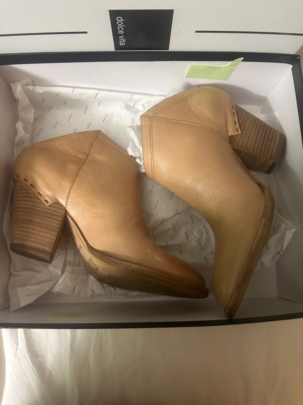 Dolce Vita Tan Leather Ankle Booties with Stacked Heel